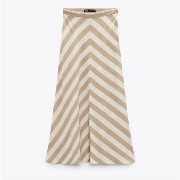 ZARA Linen Blend Ecru and Cream Striped  Midi Skirt  Sz M - Picture 4 of 6